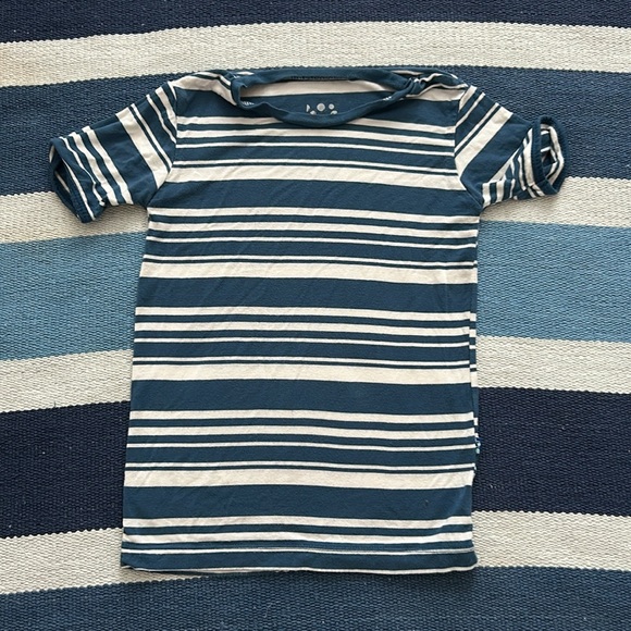 Kickee pants Fishing Stripe Blue White Bamboo Pajama Set - Picture 2 of 7